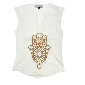 Julia V-Neck Raw Edge Hand of Fatima T-Shirt NWOT Small